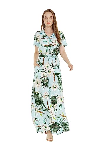 Image of Wispy Cereus Light Blue Family Matching Hawaiian Clothes | Family Matching Outfits • Soft Rayon Fabric • Tropical Floral Print • Vacation Ready • Luau Party Wear