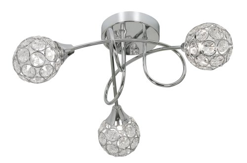 Plafonnier semi-encastré 3 lumières Oaks Lighting Lana luminaire cristal et métal chromé