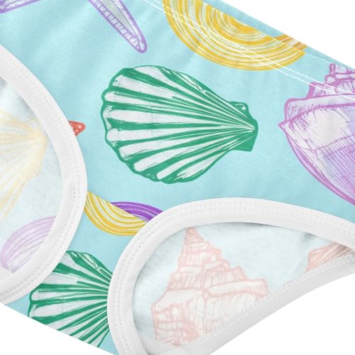 Cotton Toddler Underwear Floral Pastel Colored Sea Shells Blue Panties for Girl Fun Print Briefs Girls Undies 2t4