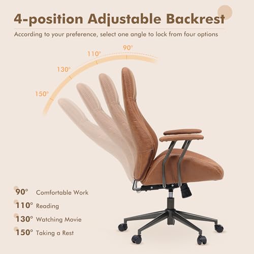 High Back Home Office Chair,Mid Century Modren Ergonomic Executive Chair,Lumbar Support Swivel Task Chair with Wheels,Computer Desk Chair Suede Fabric,350LBS (Brown)