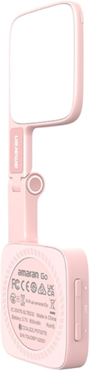 Amaran Go Phone Selfie Light Compatible with Phone,CCT 2700K-6500K Rechargeable Portable with Mirror Light for Selfies,Makeup,Video Conference,TikTok (Pink)