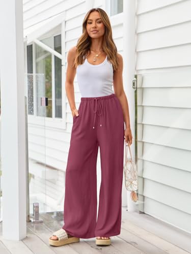 Image of LILLUSORY Women's Linen Summer Palazzo Pants Flowy Wide Leg Beach Pants with Pockets