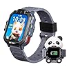 OKYUK T17 Smartwatch Kinder, 4G Kinder Smartwatch mit GPS & Videoanruf, SOS Notruf, Sprachchat, SMS, Schulmodus,Spiele & Panda-Ladestation, Kinderuhr für Mädchen und Junge (Grau)