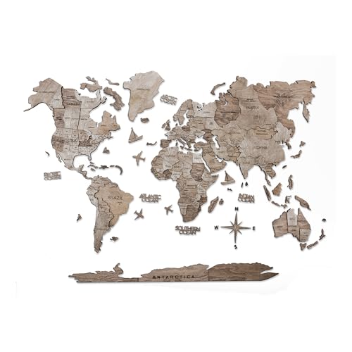 AWESOMETIK TERRA 3D Wood World Map 3D Wood Map of the World Easy Installation with Double Sided Tape Includes Add Ons Premium Durable Plywood Ideal for Home and Office Decor