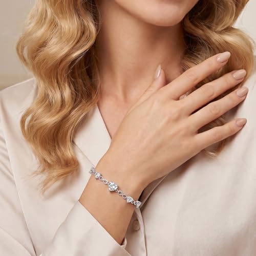 Infinity Love White Heart Birthstone Charm Bracelets for Women, Silver Link Adjustable Bracelet April Birthday Anniversary Christmas Jewelry Gifts for Wife Mom Girlfriend Her (Silver Bracelet White Heart) by LUV-SPOT - Used condition - Image 3