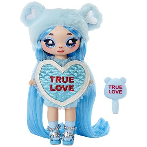 Na! Na! Na! Surprise MGA Entertainment Lily Sarang - Blue Teddy Bear-Inspired 7.5" Fashion Doll with Light Blue Hair, Heart-Shaped Dress and Brush Cover