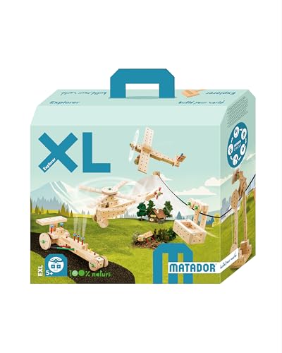 Matador XL Kinder Baukasten ab 5 Jahren 902-tlg. - Spannendes Holz Konstruktionsspielzeug zur Schulung von Kreativität und Feinmotorik, Bauspielzeug mit Stäbchen, Hammer & Zange