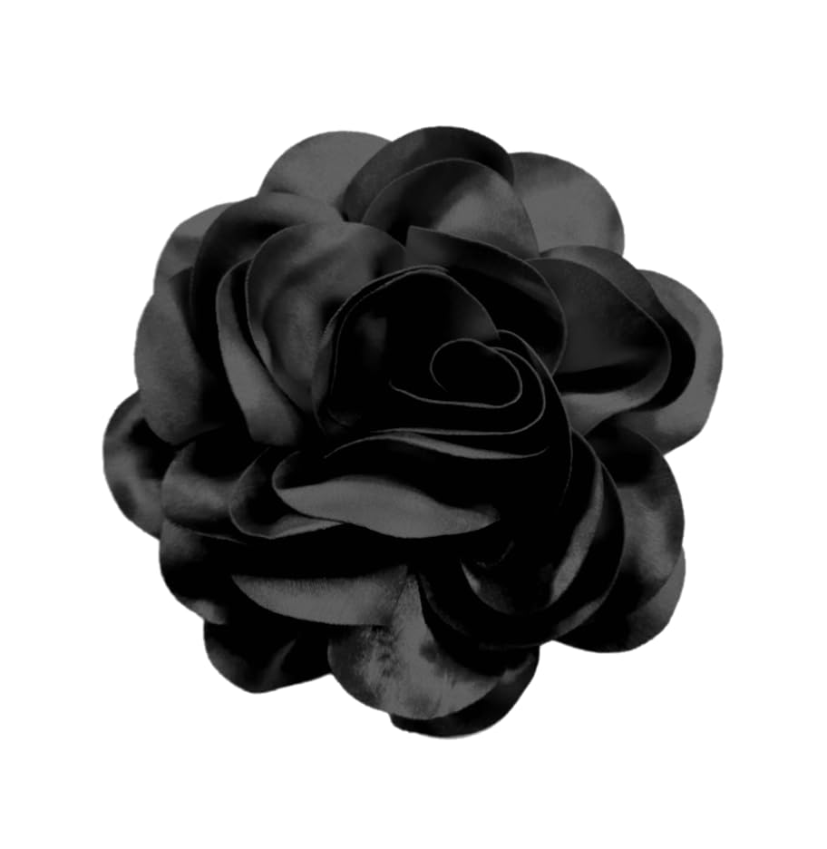 Image of Large Camellia Rose Flower Brooches Lapel Pins Dainty Satin Fabric Apparelpin Oversized Brooch Pin for Women Men Wedding Party Banquet Dress Dance Clothes Accessories