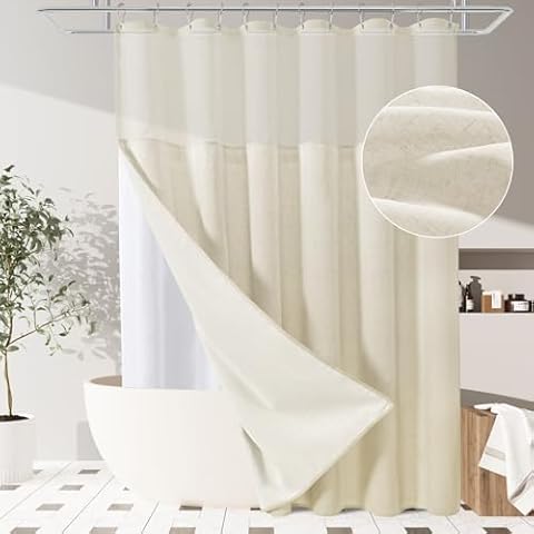 BOODII Beige Linen Shower Curtain Set Cover