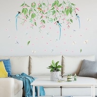 Fruit Tree Wall Stickers Large Green Leaves Birds Peel And Stick Wall