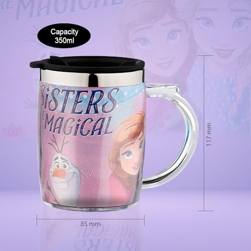 Image of SKi Homeware Double Wall Inner Stainless Steel Tea,Coffee, Milk Mug With Handle And Lid For Kids Cherry Mug (Frozen), 350 ML