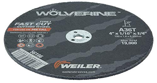 Image of Weiler 56166 4-Inch Cutting Wheel, Wolverine AO Steel /Metal Fast Cut, Value Cutting, 1 /16 inch A36T Type 1 1 /4 inch Arbor (Pack of 50)