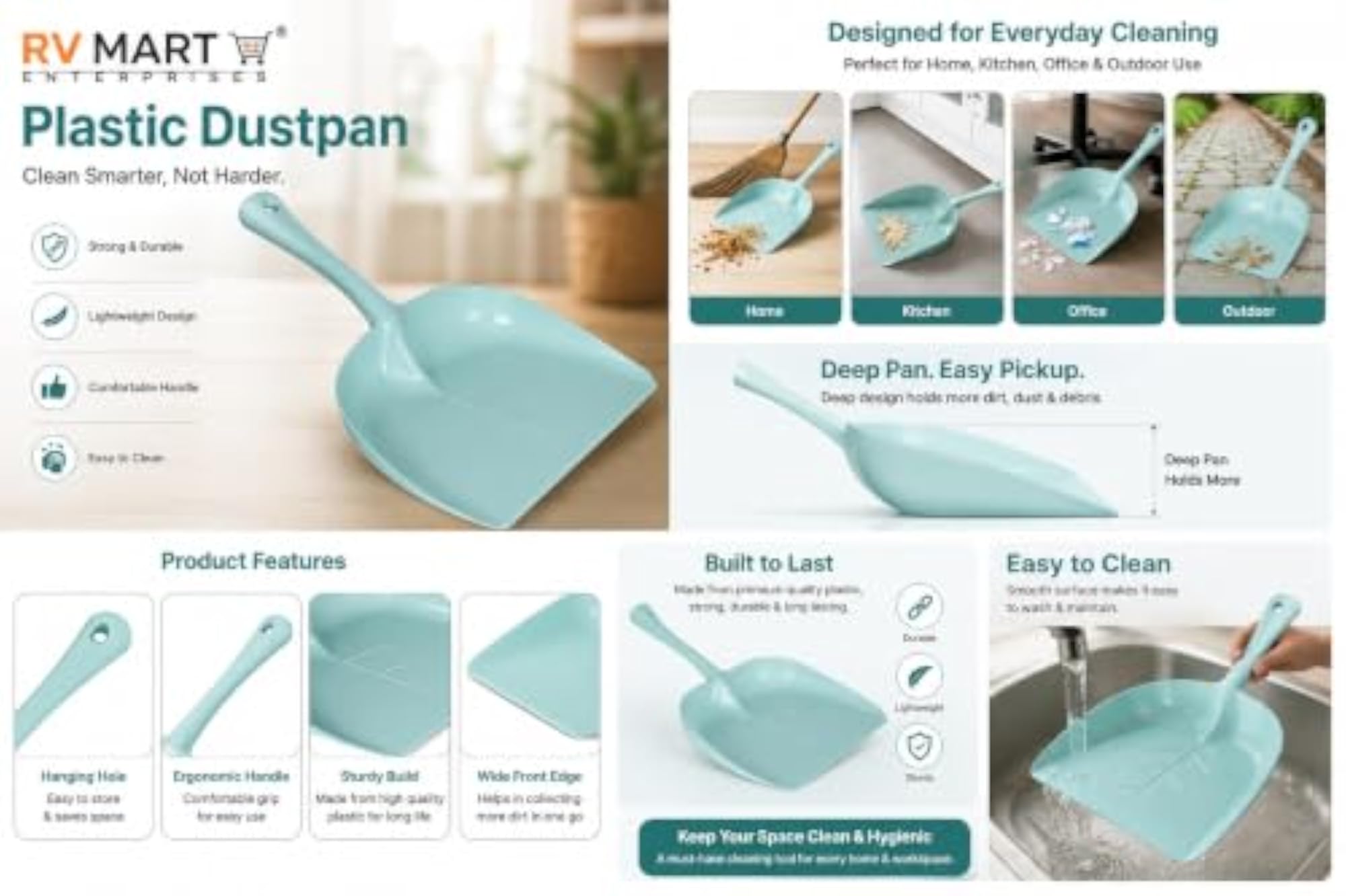 Heavy Duty Long Handle Dustpan for Home & Outdoor Use