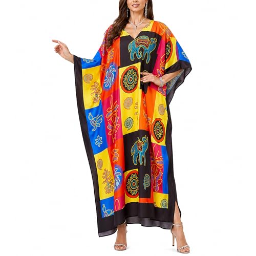 Image of Oussum Women Polyester Casual Long Plus Size Beach Caftan Cover Up Maxi Dress 1X-3X Summer Kaftan Dresses for Women