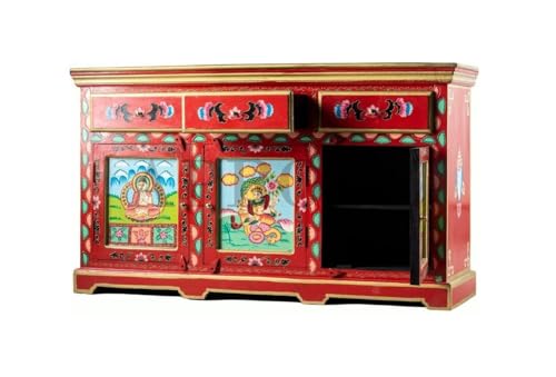 Image of APRODZ Wooden Handpainted Multipurpose Sideboard Storage Cabinet for Home (Multicolor)