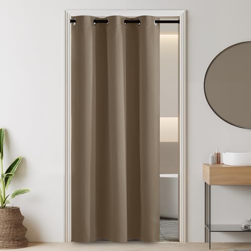 Image of RYB HOME 100% Blackout Doorway Curtains, Closet Curtain for Open Closet, Privacy Room Divider Drape for Bedroom /Temporary Door, 1 Panel, W42 x L80, Mocha
