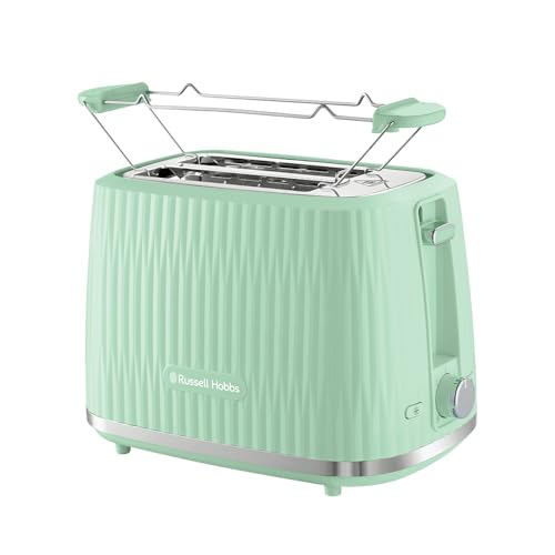 Russell Hobbs Tostadora para 2 rebanadas, 6 niveles tueste, función de extraelevación, descongelar, recalentar y cancelar, bandeja recogemigas, calientapanecillos, verde pistacho, Eden 27374-56