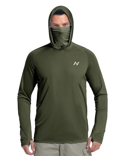 Image of isnowood Sun Shirt UPF 50+ Men's Fishing Long Sleeve UV Protection Hoodie Hiking Rash Guard Swimming Running