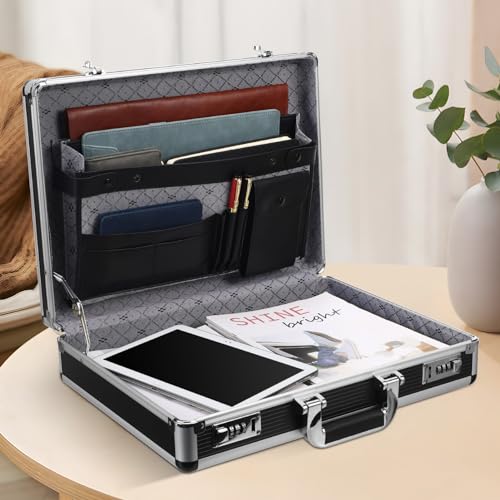 Image of ERINGOGO Aluminum Briefcase - 17in Attache Laptop Case Padded with Password Lock Hard Sided Aluminum Storage Box Lockable Storage Toolbox Tool Storage Case Tool Carrying Case