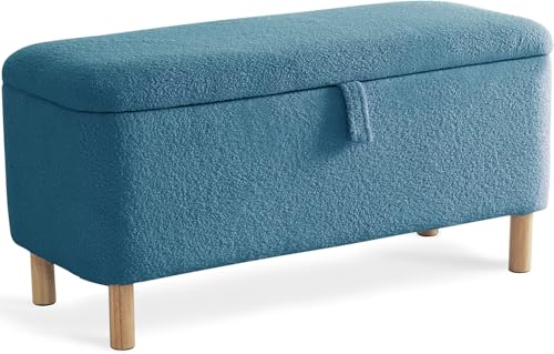 Boucle Storage Ottoman Bench for Bedroom end of Bed, Sherpa