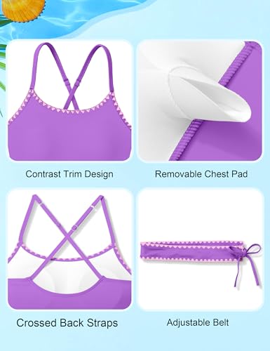 Image of Girls Swimsuit Ruffle Solid One Piece Bathing Suits 7-18 Years | Teen Bathing Suits for Girls Ruched Sleeveless Girls' Swimwear
