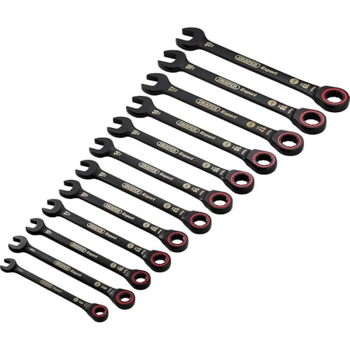 Draper Expert 03896 HI-TORQ® Metric Ratchet Combination Spanner Set, Black (12 Piece)