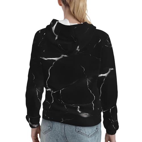 Sweat à capuche marbre noir femme EdWal pull ajusté avec grande poche - 4