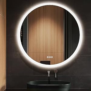 S·BAGNO 32’’ Round Led Bathroom Mirror with Lights, Backlit and Front Lighted, Wall-Mounted Vanity Mirror 3000K/4000K/6500K, Inside Bluetooth Speaker Anti-Fog Dimmable Smart Mirror