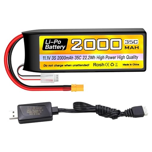 PUOO 1��11.1 V 3S 35C 2000mAh Lipo�d�r�AXT30�v���O��USB�[�d�P�[�u���������A�����R���ԁA�����R���D�A�����R���l����s�@�AFPV�h���[���ɓK���Ă�