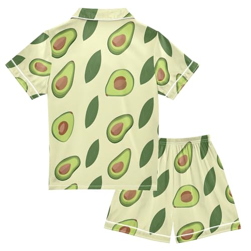 ALAZA Avocado Green Leaf Pajamas Satin Pajama Set Short Sleeve Button Down Sleepwear2