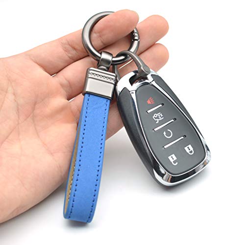 Car Fob Key Chain Genuine Leather Keychains Holder For Men And Women, 360 Degree Rotatable, With Anti-Lost D-Ring, Circle Carabiner And Key Rings, Blue #TOP3