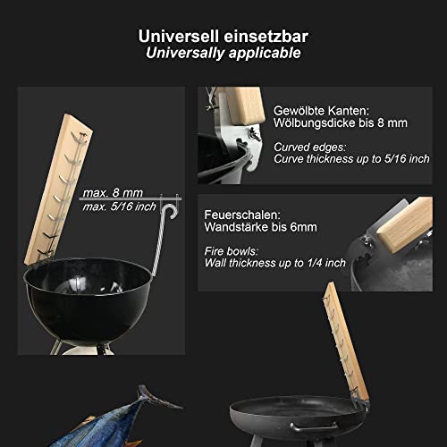 Bargen Flammlachsbrett 55 x 18 cm - Flammlachsbretter mit Edelstahl-Halterung - Premium Grillzubehör für Feuerschalen und Kugelgrill