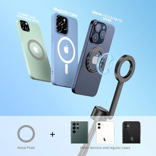 Image of SEAJIC Magnetic Phone Tripod for iPhone 54 inch Selfie Stick Tripod with Remote and Metal Ring, Phone for Video Recording, Cell Phone Mount Stand for Cellphone (Black, 54in)