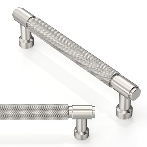 10 Pack Brushed Satin Nickel Knurled Cabinet Pulls 5 Inch(128mm) Kitchen Cabinet Handles Solid Zinc Alloy Cabinet Hardware Drawer Pulls