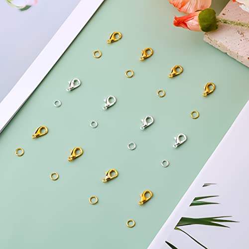 Kinbom 100Pcs Lobster Clasps For Jewelry Making, 240Pcs Open Jump Rings Connectors With A Plastic Case Metal Bracelet Clasps And Closures Jewelry Connector For Necklace Ankle Making (Silver, Gold) #TOP2