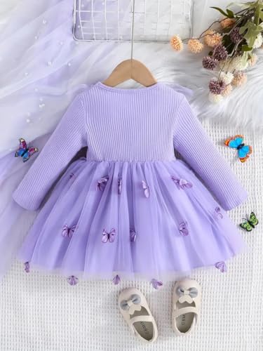 Image of Buy & Try by Dharmikaay Girl's Lycra Floral Printed Frock Dress for Girls Short Frock Baby Princess Western Dresses| Stylish Fancy Kids Clothing for Festival, Birthday, Fashion. Purple