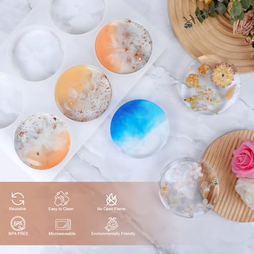KISREL Round Resin Molds, Large 6 Cavity Coaster Silicone Molds, Deep Coaster Molds for Epoxy Resin, Epoxy Resin Molds for Epoxy Resin Crafts, Coasters, DIY Crafts