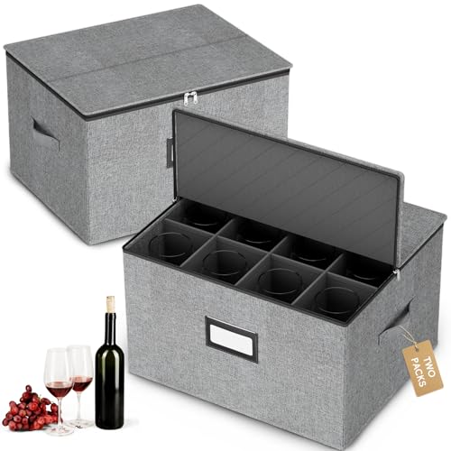 homyfort Wine Glass Storage Box with Dividers, Crystal Stemware Storage Containers Hard Shell, Service for 24 Wine Glasses Or Goblet (Grey)