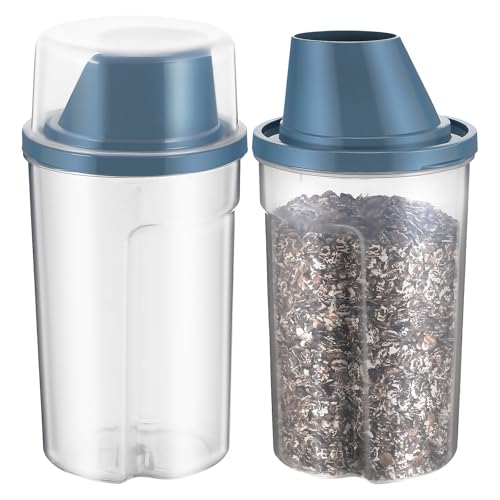 JOINPAYA Lot de 2 Boîtes Hermétiques pour Aliments Animaux 1000 Ml Stockage Nourriture Chat et Chiot Seau Alimentaire Solide Transparent Gris-Bleu Conservation Fraîcheur et
