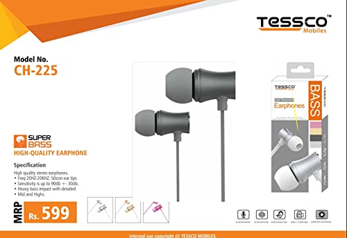 Image of Tessco CH-225 Digital Stereo Wired in-Ear Wired Earphones Stereo Bass Noise Canceling Sport Headsets with Mic & Volume Control (Black)