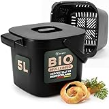Novaliv Poubelle de table bio 5 l noire avec tamis, poubelle à compost de cuisine avec couvercle rabattable et poignée de transport, petite poubelle bio suspendue pour porte d'armoire, sans BPA
