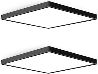 2Pack 12inch 24W LED Ceiling Light Flush Mount, 5000K Daylight White, 3200LM Black Flat Ceiling Lamp, Square Low Profile L...
