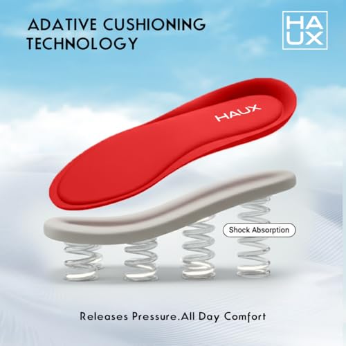 Image of HAUX Comfort+ Memory Foam Insoles for Men | Soft Cushion Shoe Insole for Daily Use, Walking, Running, Sports & All-Day Standing Comfort (Red (Pack of 1), UK-10)