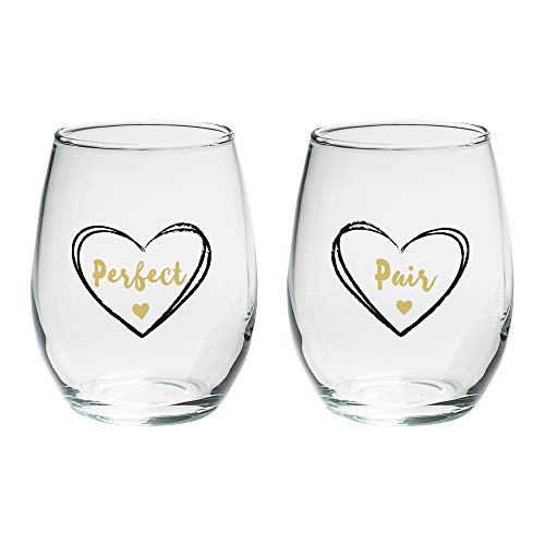Kate Aspen Perfect Pair Stemless Wine Glass 15 Oz Set In Gift Box - Perfect Wedding Gift #TOP1