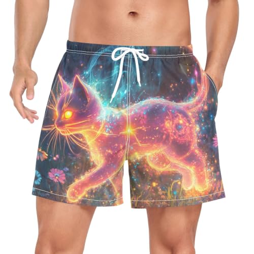 Traje de baño para hombre con secado rápido ligero diseño gato rosa