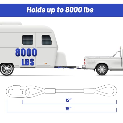 UCandy 2 Pack Trailer Safety Towing Cables, 12" Extension Cable with Snap Hook Safety Latches for Towing Bar 8000 Lbs Load Capacity by UCandy - Used condition - Image 2
