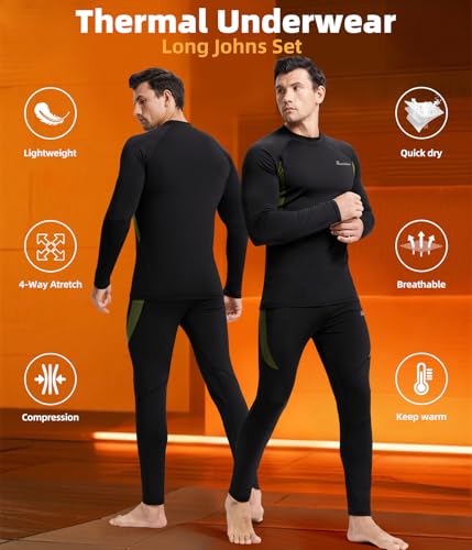 Image of romision Thermal Underwear for Men Stretch Fit, Fleece Base Layer Top & Bottom Set, Insulated Long Johns for Cold Weather Hunting