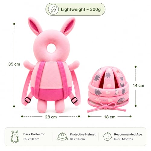 Image of GLUN Baby Back Protector with Head Protective Hat Combo Set, Cute Rabbit Shape Soft Cushioning, Adjustable Shoulder Belt, Head Protection Gear for 6-18 Month Toddler Kids