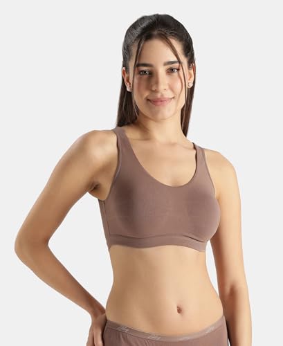 Image of Jockey 1550 Women's Super Combed Cotton Elastane Stretch Slip On Crop Top with Stay Fresh Treatment Bra