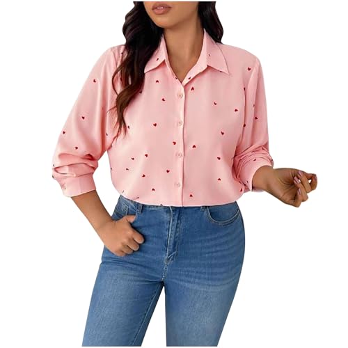 pink dress shirts for ladies Womens Button Down Shirt Fashion Heart-Shaped Printed Classic Lapel Long Sleeve Stretchy Blouse Tops : Clothing, Shoes & Jewelry Premium cotton tailored shirt Color:Black- With Belt addams family wednesday halloween costume Liesl & Co Kyoto